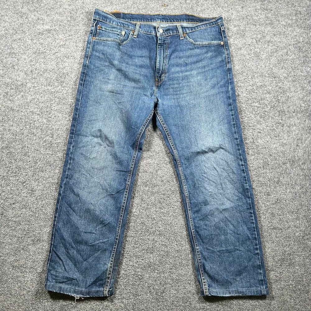 Levi's Jeans Mens Size 38 Blue 505 Straight Leg Regular Fit Denim Fair Frayed